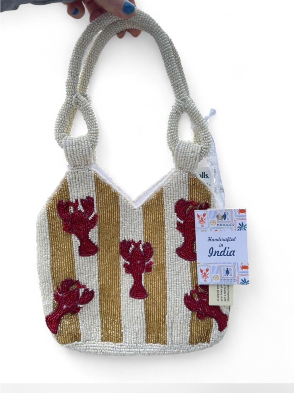 gold striped lobster beaded handbag made in india